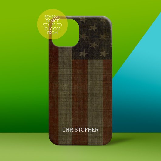 Grungy American Flag met Linen Finish en Name Case-Mate iPhone Case