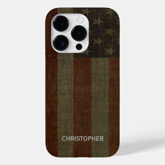 Grungy American Flag met Linen Finish en Name Case-Mate iPhone Case (Achterkant)