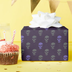 Grungy Anatomical Skull Polkadots grijs paarse Cadeaupapier