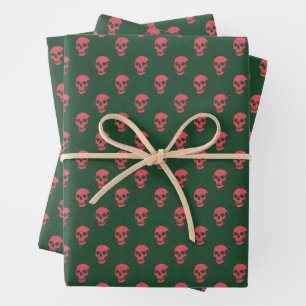 Grungy Anatomical Skull Polkadots roze groen Inpakpapier Vel