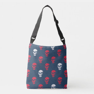 Grungy Anatomische Schedel Polkadots rood blauw wi Crossbody Tas
