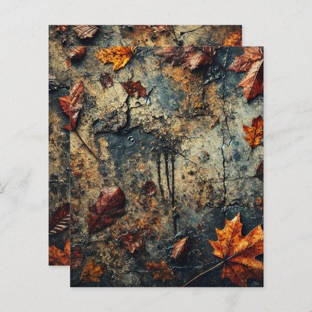 Grungy Autumnal Leafy Concrete Scrapbook Paper (Voorkant / Achterkant)