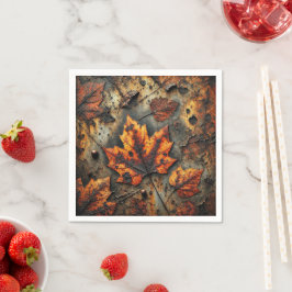 Grungy Autumnal Leaves op Rusty Metal Decoupage Servet