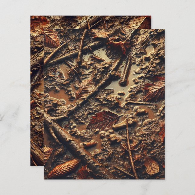 Grungy Autumnal Muddy Leaves Scrapbook Paper (Voorkant / Achterkant)