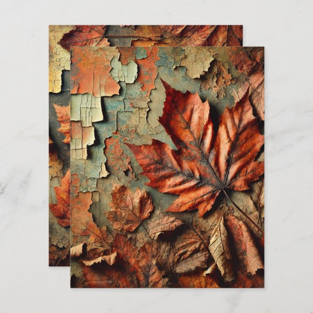 Grungy Autumnal Peeling Paint Scrapbook Paper (Voorkant / Achterkant)