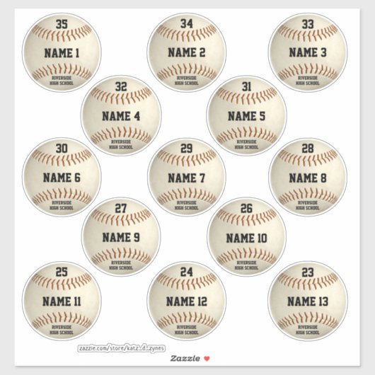Grungy baseball set van 13 spelersnamen sticker (Vel)