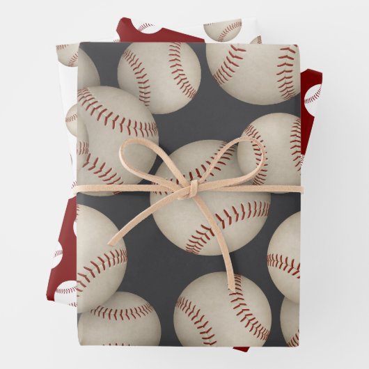 Grungy Baseballs Softballs Coördinerende Set van 3 Inpakpapier Vel (In situ)