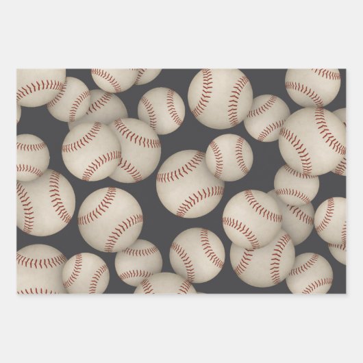 Grungy Baseballs Softballs Coördinerende Set van 3 Inpakpapier Vel (Voorkant)