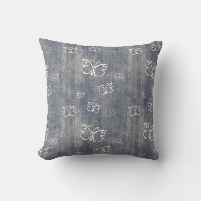 Grungy Blue en Cream Butterfly Pattern-Kussens Kussen (Voorkant)