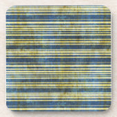 Grungy Blue en Yellow Stripes Bier Onderzetter (Voorkant)