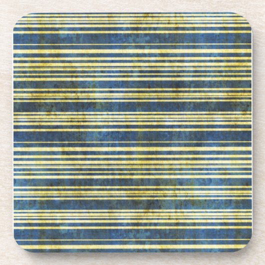 Grungy Blue en Yellow Stripes Bier Onderzetter (Voorkant)