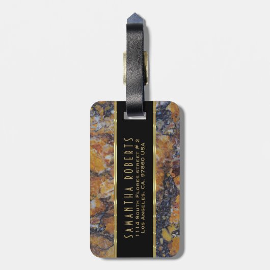 Grungy Brown Faux Marble Stone Bagagelabel (Achterkant verticaal)