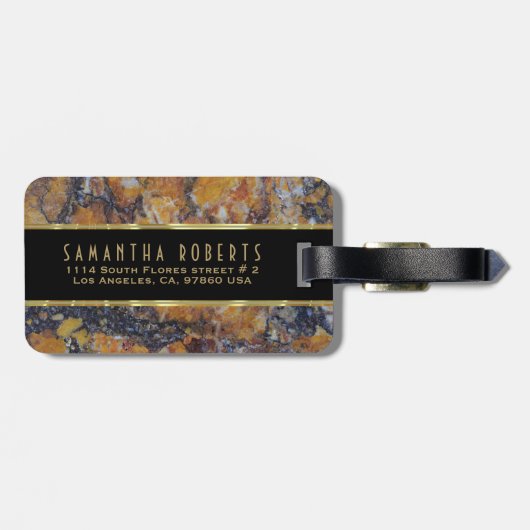 Grungy Brown Faux Marble Stone Bagagelabel (Achterkant horizontaal)
