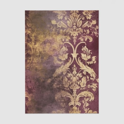 Grungy Burgundy Wine and Gold Damask Pattern Tissuepapier (Voorkant)