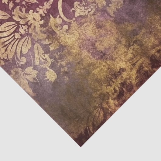 Grungy Burgundy Wine and Gold Damask Pattern Tissuepapier (Detail)