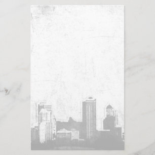 Grungy city background in zwart-wit briefpapier