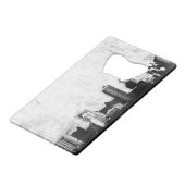 Grungy city background in zwart-wit creditkaart flessenopener (Achterkant Gekanteld)