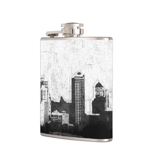 Grungy city background in zwart-wit heupfles (Links)