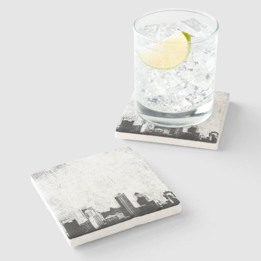 Grungy city background in zwart-wit stenen onderzetter (Zijkant)