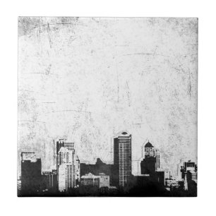 Grungy city background in zwart-wit tegeltje
