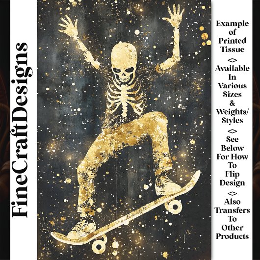 Grungy Cool Skeleton Skateboarding AK2 Decoupage Tissuepapier