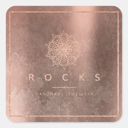Grungy Cooper Pink Rose Gold Mandala Rocks Vierkante Sticker (Voorkant)