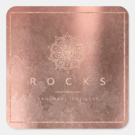 Grungy Cooper Pink Rose Gold Mandala Rocks Vierkante Sticker