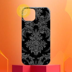 Grungy Damask Patroon - Grijs en Zwart iPhone 15 Pro Max Hoesje