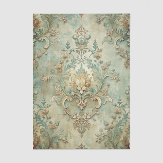 Grungy Damask Pattern in Shades of Teal & Beige Tissuepapier (Voorkant)