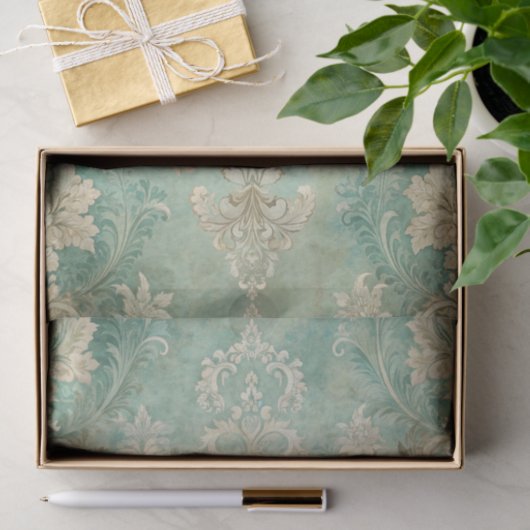 Grungy Damask Pattern in Shades of Teal Blues Tissuepapier (Geschenk)