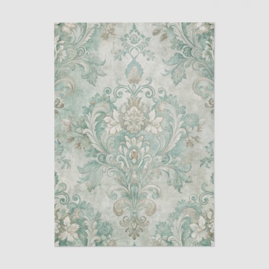 Grungy Damask Pattern in Shades of Teal Green Tissuepapier (Voorkant)