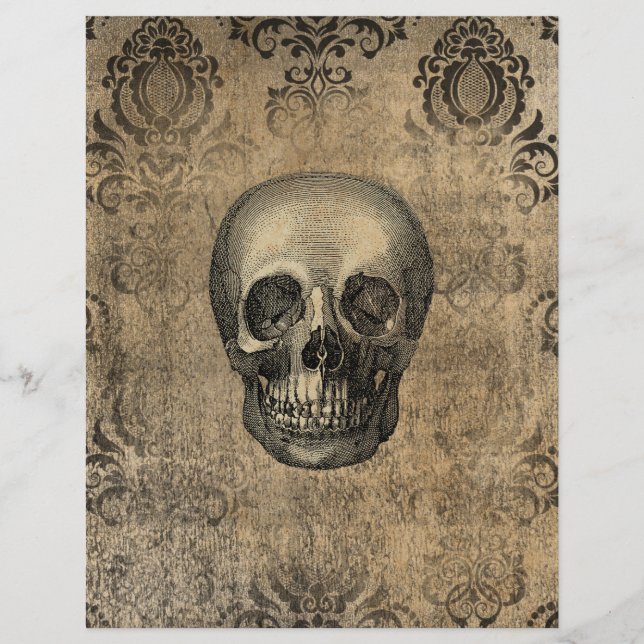 Grungy Damask & Skull Halloween Scrapbook Paper (Voorkant)