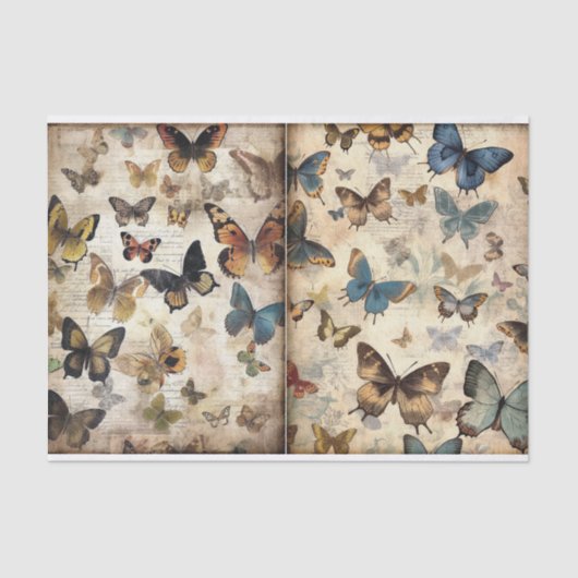 Grungy Distressed Butterflies - Twee pagina's Tissuepapier (Voorkant)