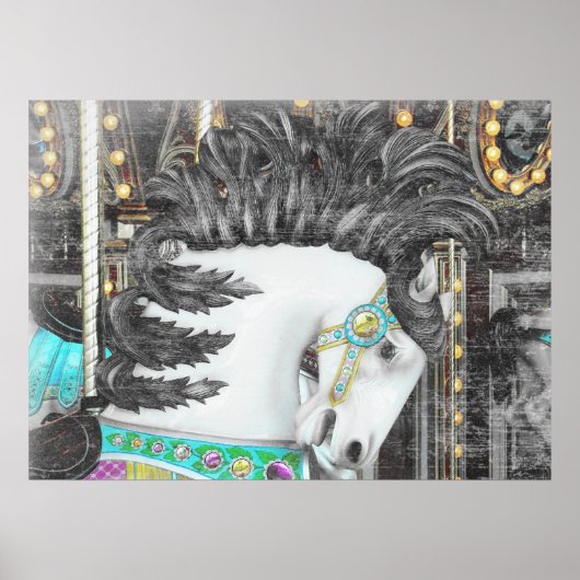 Grungy Faded Merry-Go-Round Horse Poster (Voorkant)