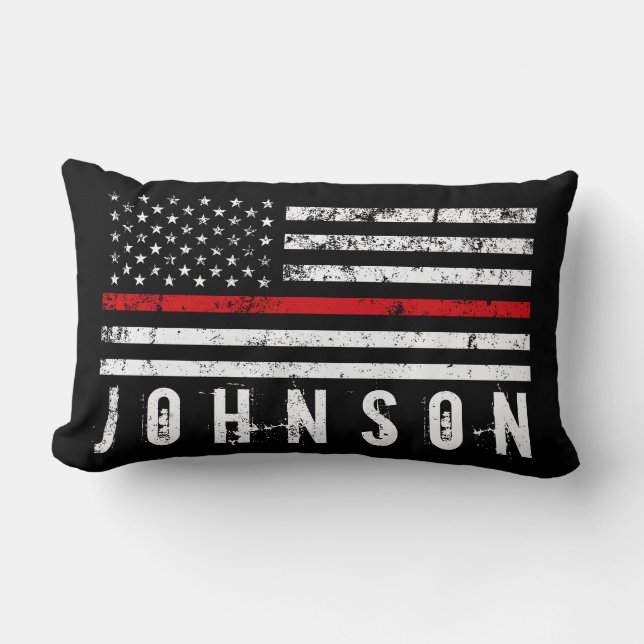 Grungy Fireman Styled American Flag Custom Name Kussen (Voorkant)