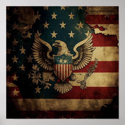 Grungy Flag met Eagle Poster (Voorkant)