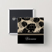 Grungy Floral Decadence Button, Ivory Beige Vierkante Button 5,1 Cm (Voorkant /achterkant)
