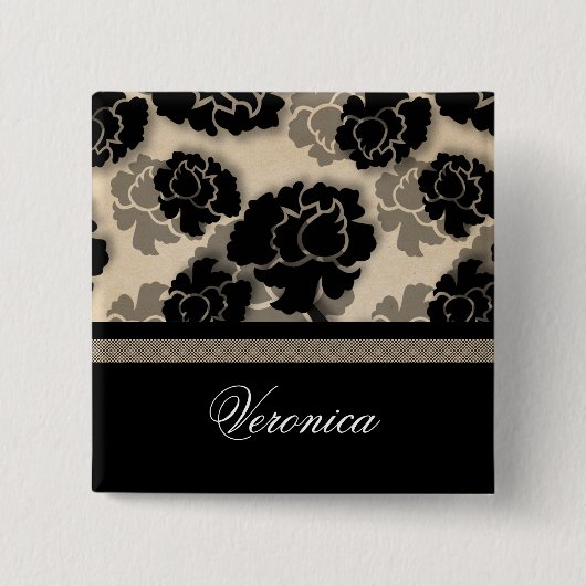 Grungy Floral Decadence Button, Ivory Beige Vierkante Button 5,1 Cm (Voorkant)