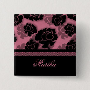 Grungy Floral Decadence Button, roze Vierkante Button 5,1 Cm