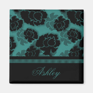 Grungy Floral Decadence Magnet, Blauwgroen Magneet