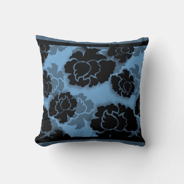 Grungy Floral Decadence Pillow, blauw Kussen (Voorkant)