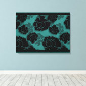 Grungy Floral Decadence Wrapped Canvas, Blauwgroen Canvas Afdruk (Insitu (Houten vloer))