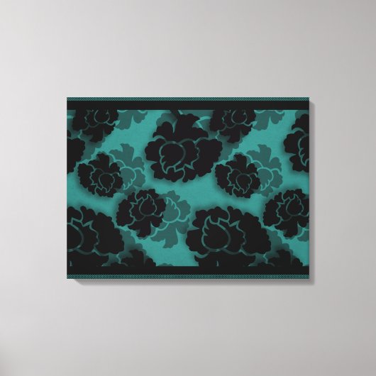 Grungy Floral Decadence Wrapped Canvas, Blauwgroen Canvas Afdruk (Voorkant)