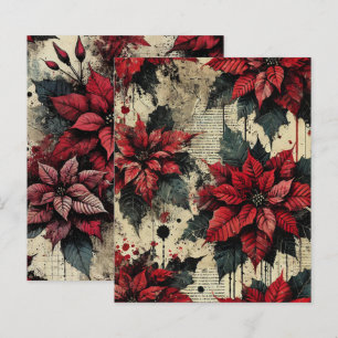 Grungy Floral Poinsettia Krant Scrapbook Papier