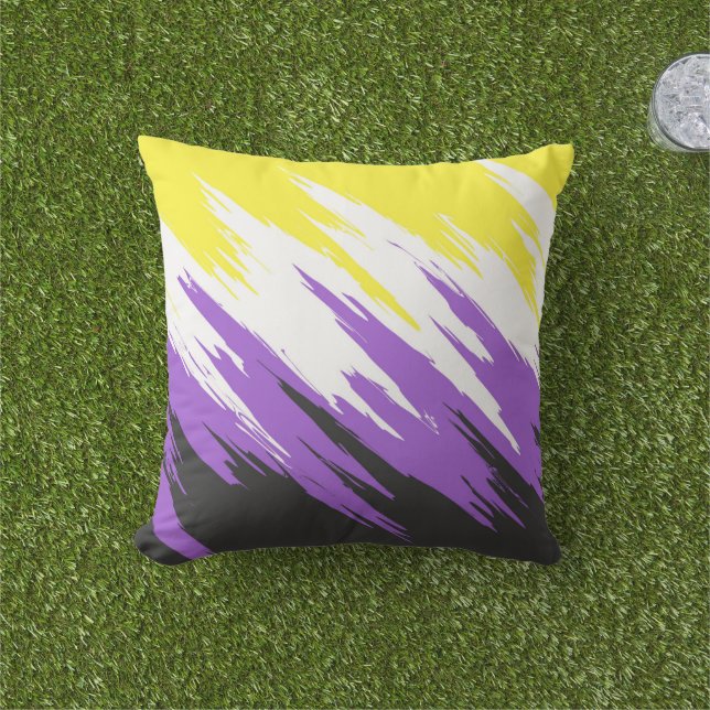 Grungy Funky ZigZag Abstract Nonbinaire Pride-vlag Buitenkussen (Gras)