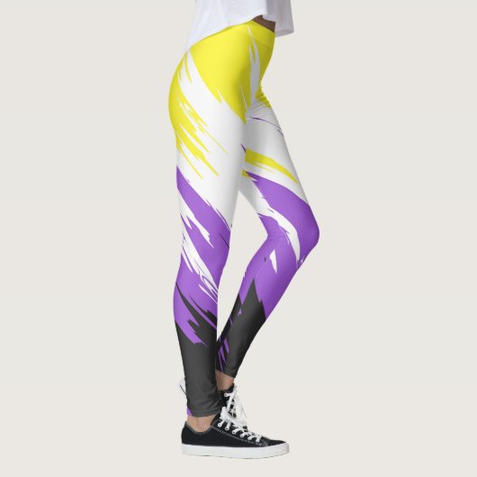Grungy Funky ZigZag Abstracte Nonbinary Pride Flag Leggings (Rechts)