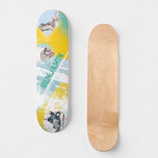 Grungy Geel Blauwgroen Urban Street Graffiti Persoonlijk Skateboard (Voorkant)