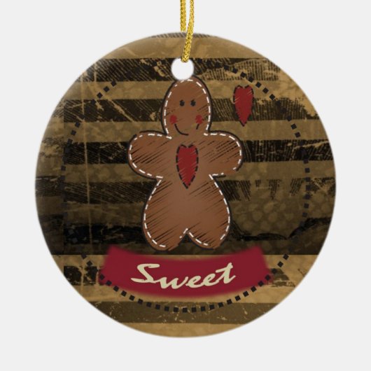 Grungy  Gingerbrood Man Keramisch Ornament (Voorkant)