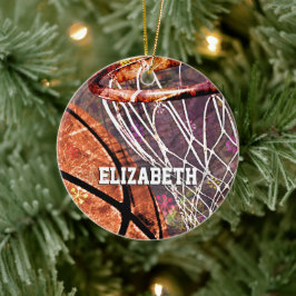 Grungy Girly Basketball en hoepel haar naam Keramisch Ornament