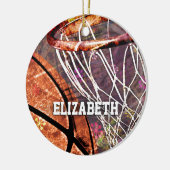 Grungy Girly Basketball en hoepel haar naam Keramisch Ornament (Links)